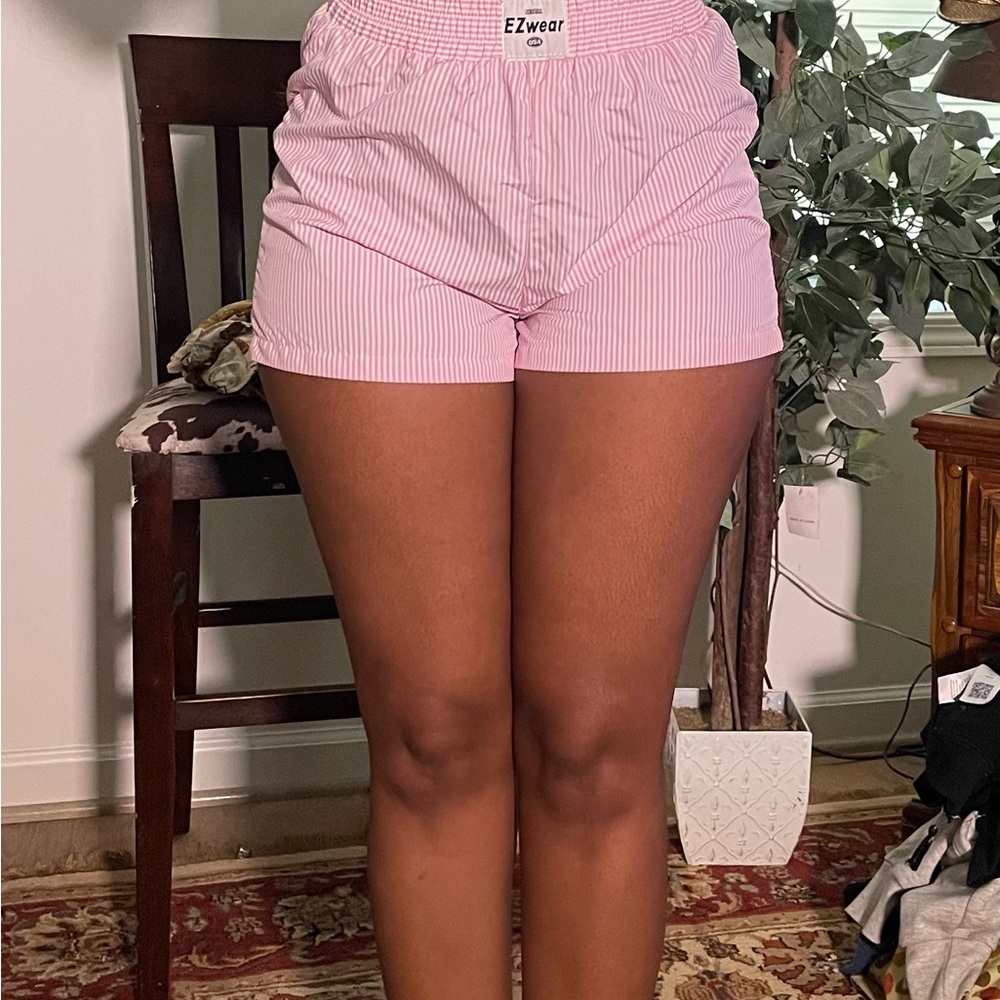 High-Waist Pink Striped Women’s Shorts